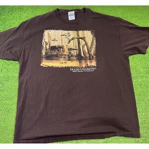 Vintage Ducks Unlimited Shirt 2XL Chocolate Brown Mallard Season‎ Art Nature 90s
